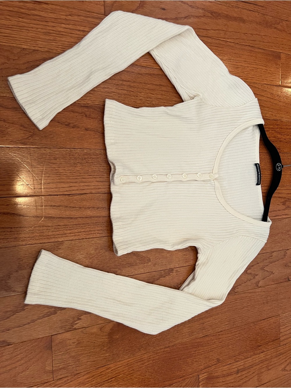 Brandy Melville Cream Ribbed Button-Front Crop Cardigan